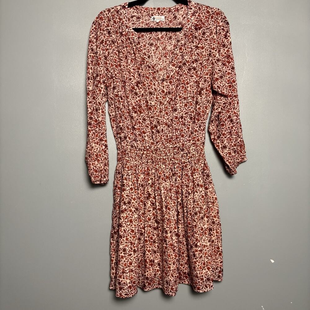 Sundry By Evereve Women’s Red Floral Long Sleeve Dress Size 2 Small Mini Boho